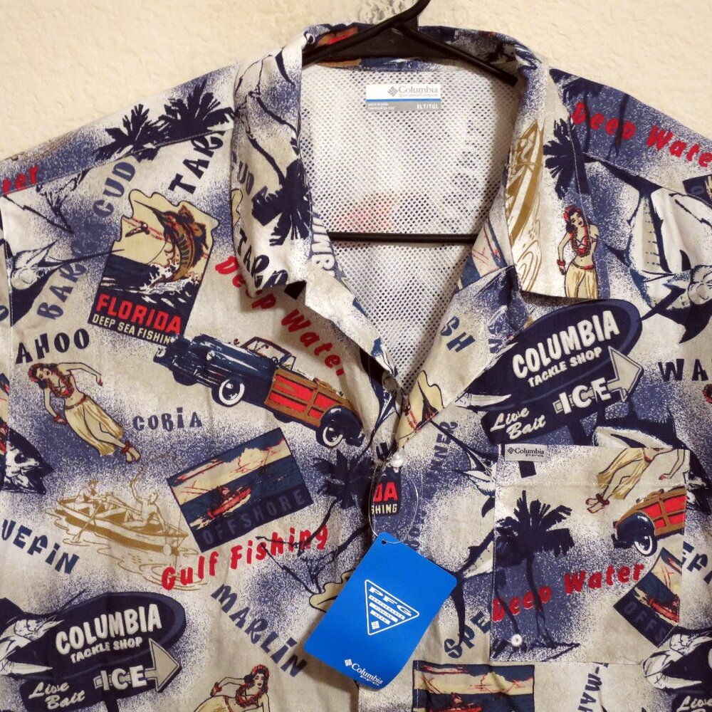 Columbia Shirt Mens XLT New Short Sleeve Button Trollers Best Fishing Vented PFG